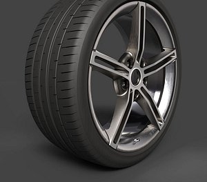 21-Inch Aero 5-Spoke Sport Wheel  Tire - High-Poly 3D Model