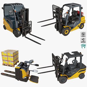 Forklift Trucks and Pallet Yellow Collection All PBR Textures