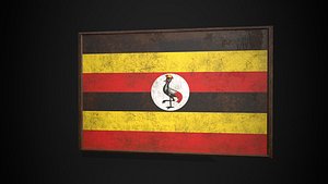 Old Picture Frame With Uganda  Flag - Game Ready PBR Low-poly 3D Model 3D