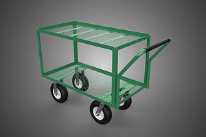 PUSHCART DOUBLE TIERS RACK DECK CASTER TROLLEY CART SHELF WAGON