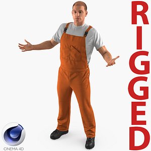 3D worker wearing orange overalls