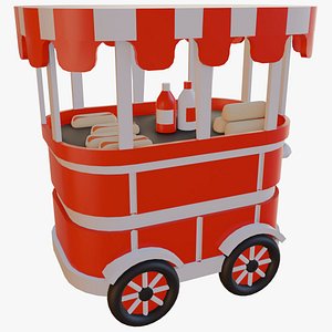 Low Poly Hot Dog Stand Cart - Street Food Vendor