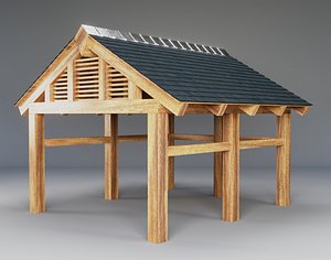 realistic wooden carport 3D