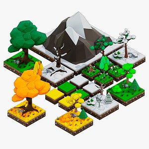 3D low-poly trees set