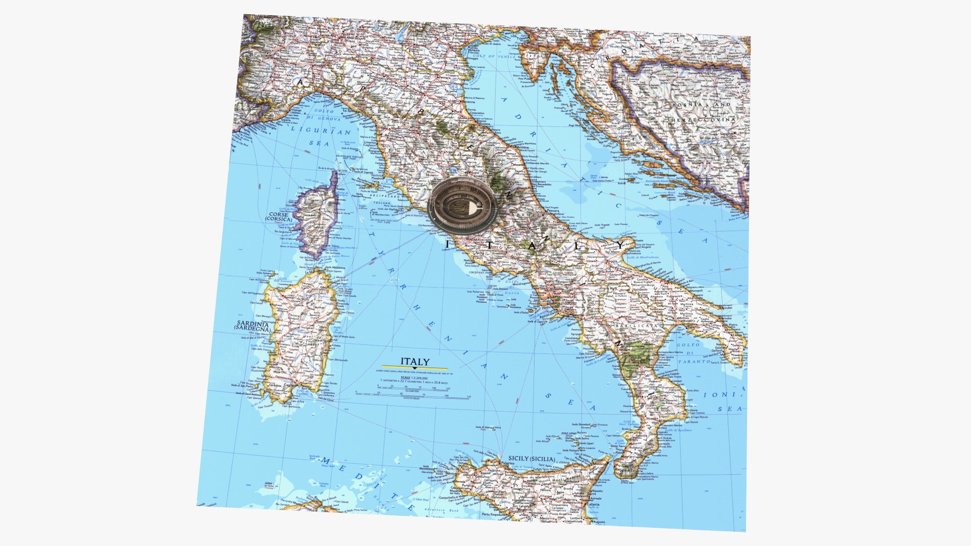 Colosseum on Italy Map