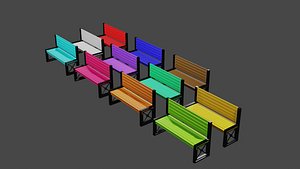 Colourful Park Benches 3D model