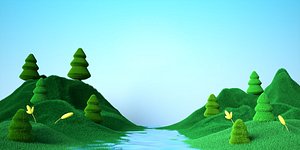 3D model C4D green plush mountain and