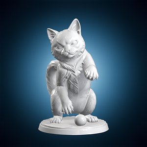 Playful Cat Batting 3D Print Model