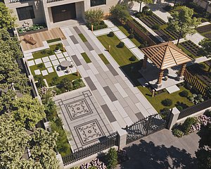 3D European Geometric Mosaic Pavilion Villa Front Yard Landscape 3D Model