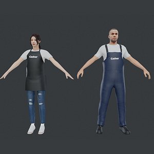 Male  Female Cashier Characters Rigged model