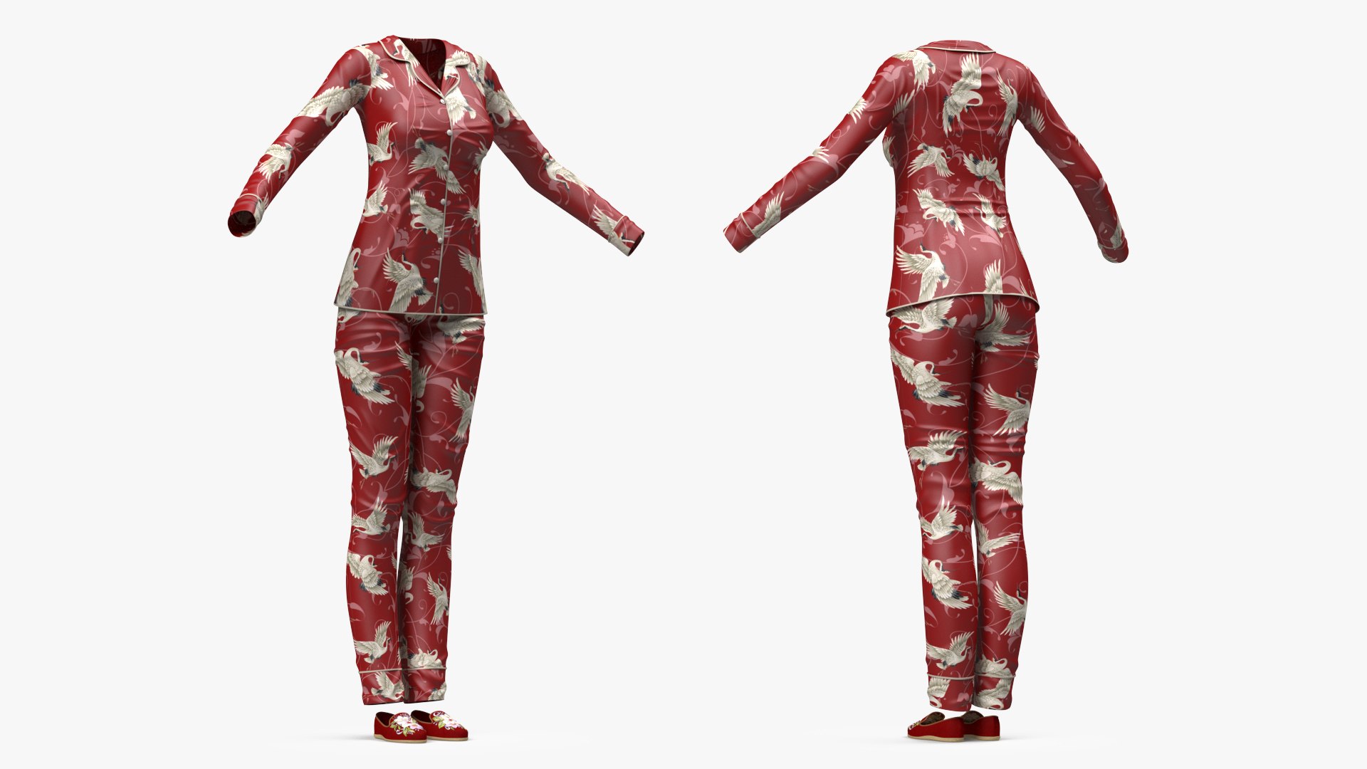 Asian Style Satin Pijama for Women 3D model preview