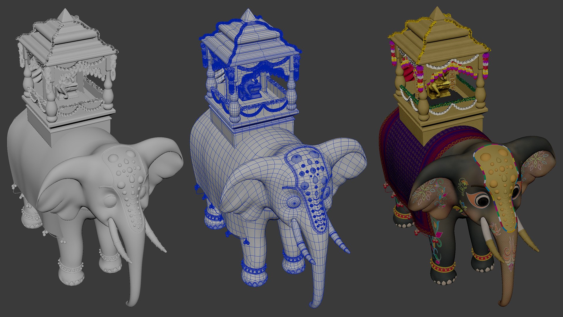 Cartoon DASARA Elephant - MAYA Rigged And Blender Rigged 3D Model ...