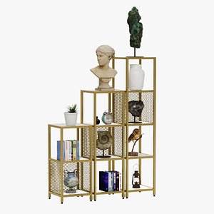 decorative set and Shelving system Bookshelf 3D model