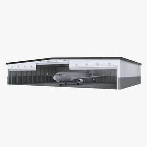 Detailed Hangar With Aircraft 3D model