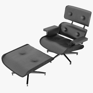 Eames Lounge Classic Chair and Ottoman Set Black Leather Black Mahogany Details