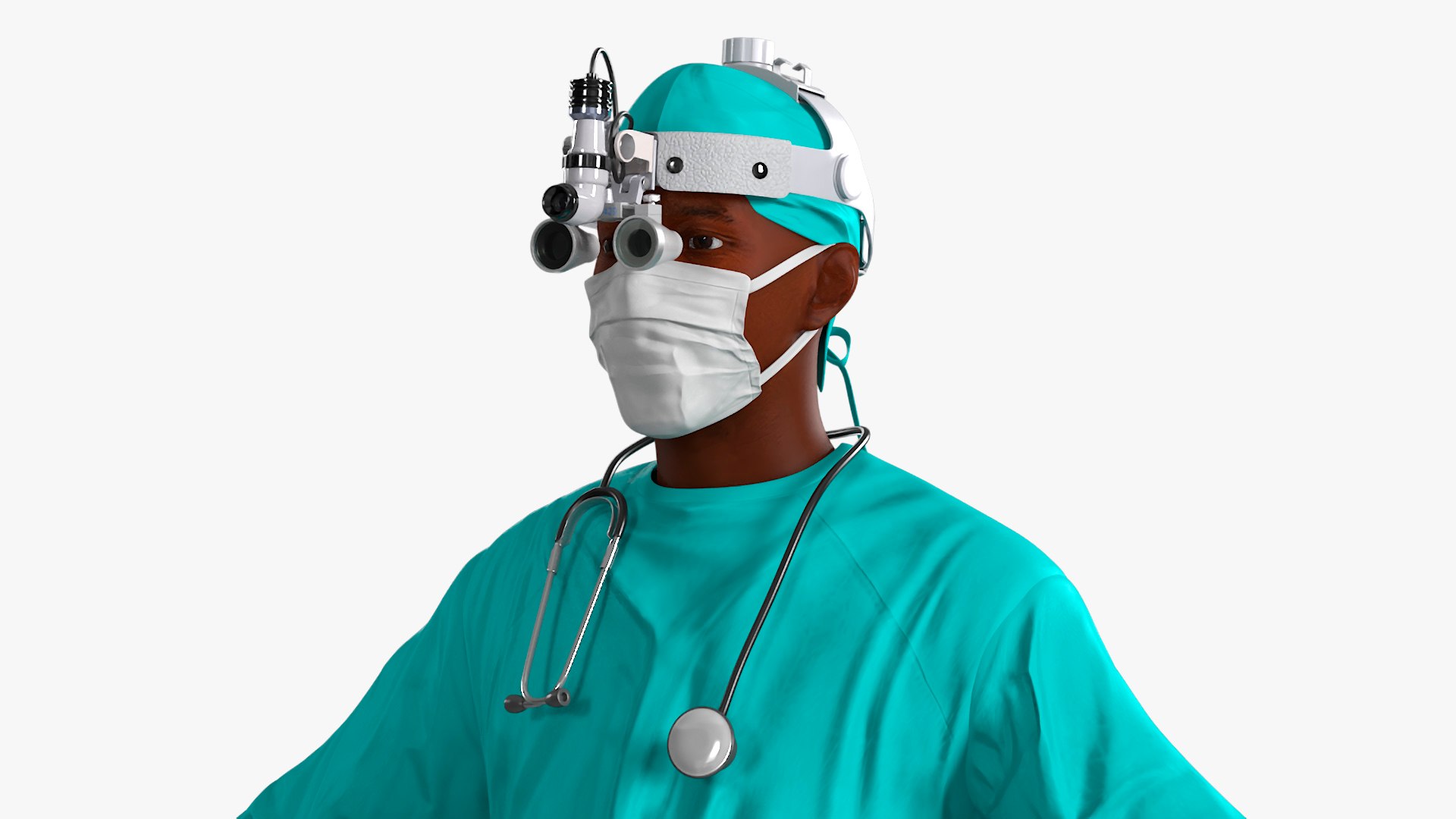 African Black Male Doctor With Surgical Headlight Loupe Rigged For Maya ...