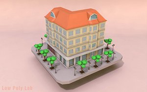 Cartoon City Building Low Poly