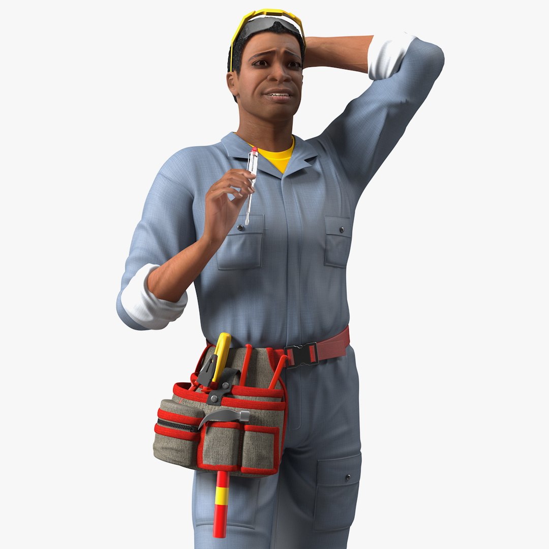 Light Skin Black Man Electrician Rigged 3D model preview