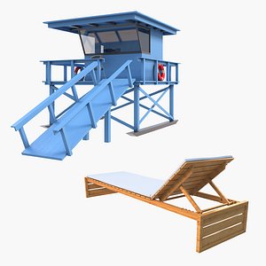 Lifeguard Station and Sun Lounger 3D model