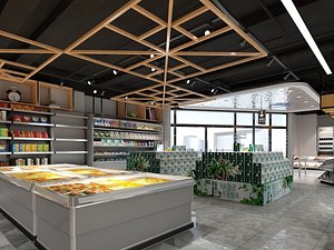 3D model Supermarket Grocery Display Shelves Collection