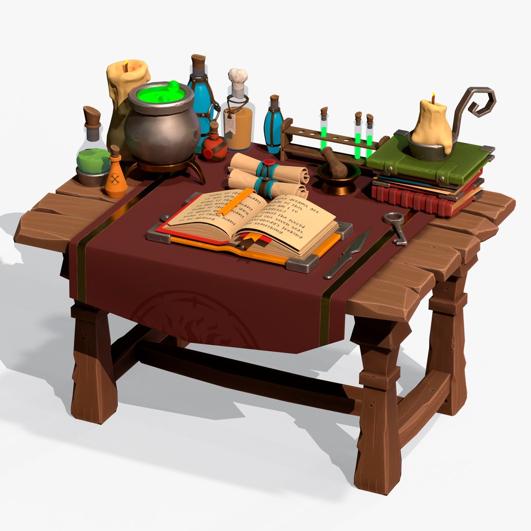 Stylized Alchemy Table Low Poly Game Ready PBR Model - TurboSquid 2011275