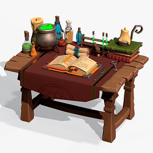 Stylized Alchemy Table Low Poly Game Ready PBR model