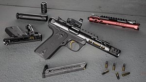 3D Ruger Mark IV Lite 22lr with additional accessories