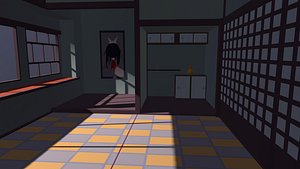 Empty cartoon horror room Low-poly 3D model