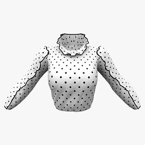 3D Frill Edge Trim Polka Dots Retro Top