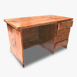 3D Wooden old damaged varnished computer table red laquired da1