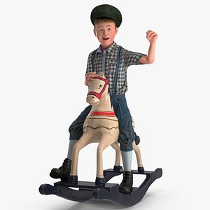 3D vintage rocking horse child boy