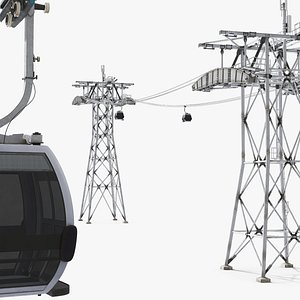 Dual-Tower Gondola Cableway with Two Cabins 3D