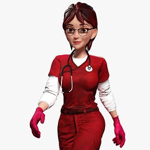 Red Scrubs Cartoon Doctor Fully Rigged Healthcare Worker