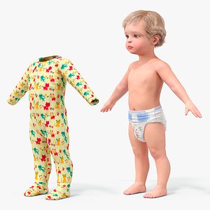 One Year Old Baby with Pajamas Collection 3D model