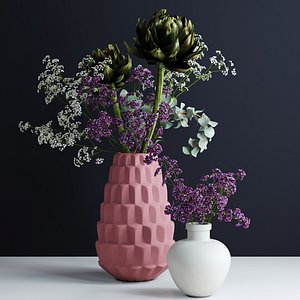 Bouquets in pink and white vases