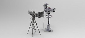 Professional Studio Broadcast Cameras 3D Model Tripod Camera Pedestal TV Camera PBR Game Asset