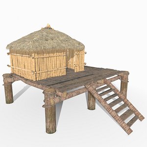3D model tropical beach hut bamboo