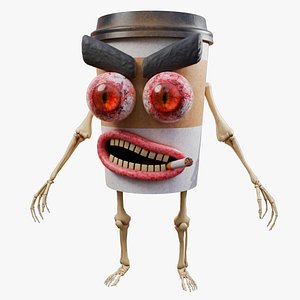 Rigged Angry Coffee Cup Skeleton Character 3D model