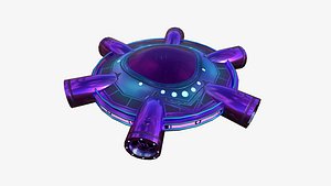 3D Alien Spaceship UFO J04 Purple Blue - Sci Fi Spacecraft Design model