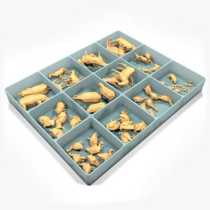 box wooden animals toys 3D
