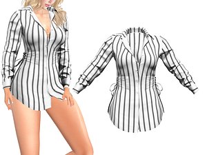 Open Chest Corset Waist Striped Shirt Top Jacket