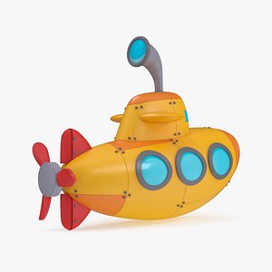 3D Cute Submarine Cartoon Orange Rigged model