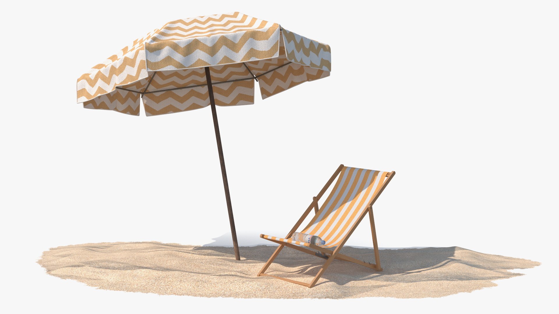 Beach Umbrella with Deck Chair on Sand 3D model preview
