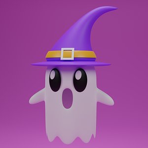 3D Cartoon Cute Ghost with Witch Hat