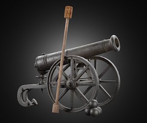 Vintage old cannon gun on rust carriage 3D model. 3D model