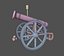 Vintage old cannon gun on rust carriage 3D model.