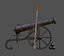 Vintage old cannon gun on rust carriage 3D model.