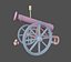 Vintage old cannon gun on rust carriage 3D model.