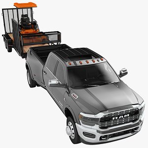 Dodge Ram 3500 HD 2021 with Landscape Pro Trailer 01 3D model