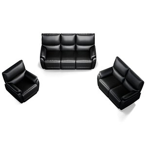 3D Modern Black Leather Recliner Sofa Set 3D model model
